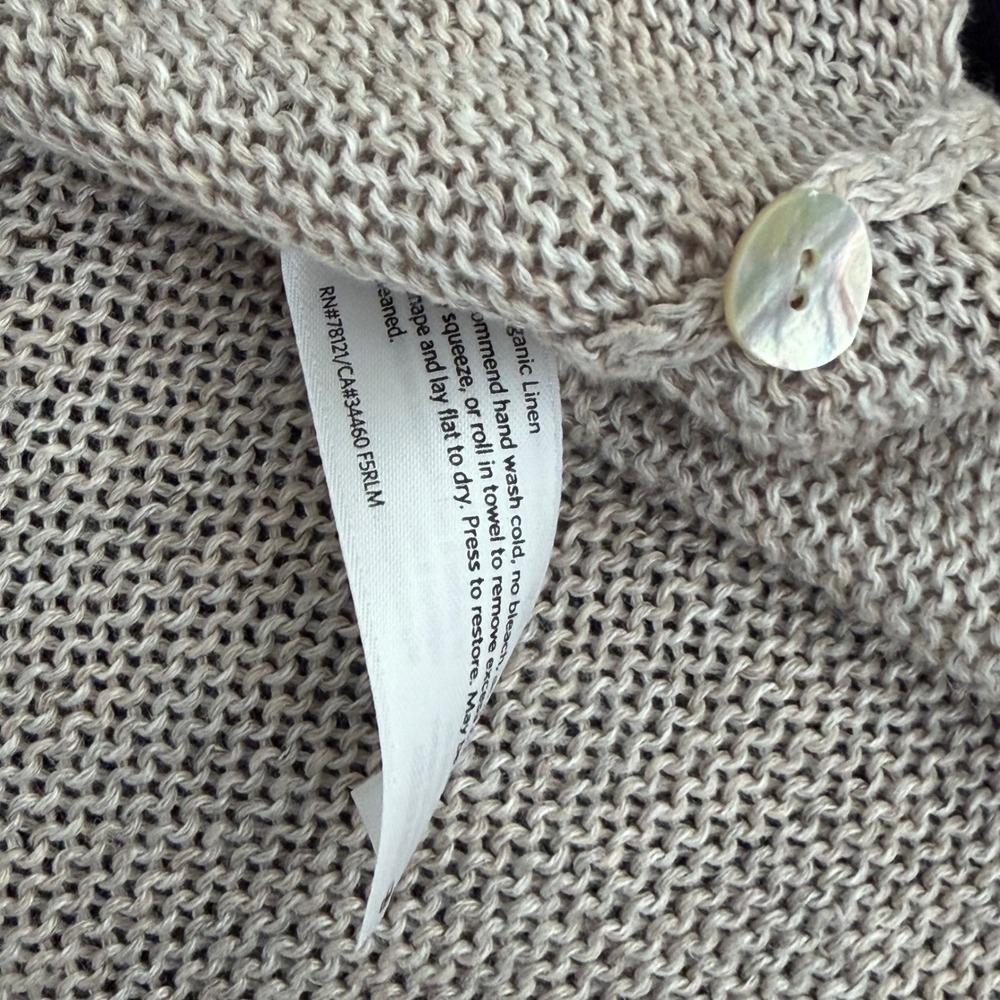 Eileen Fisher Organic Linen Cardigan L Oatmeal Open Knit Coastal Minimalist - Picture 12 of 12
